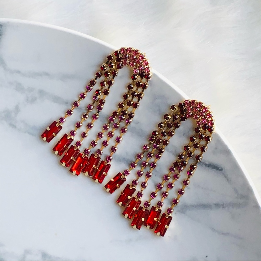 Rainbow Rhinestone Drop Earrings - Picture 11 of 13